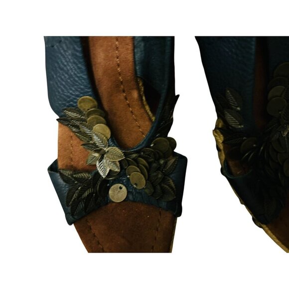 Sam Edelman Blue Leather Wedge Sandals Floral Coin Accents & Adjustable Straps - - Picture 8 of 8